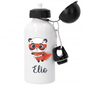 Gourde sport enfant personnalisée – Panda super-héros rouge – Prénom au choix – 500 ml – École ou crèche – Bébé Panda