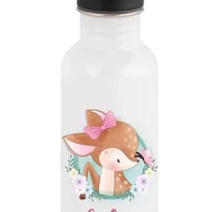 Gourde paille personnalisée fille – Motif biche fleurie et prénom au choix – Gourde 600 ml école – Cadeau enfant – Bébé Panda