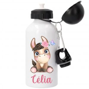 Gourde enfant 500 ml personnalisée – Motif ânesse fleurie – Prénom au choix – Gourde bouchon sport – Bébé Panda