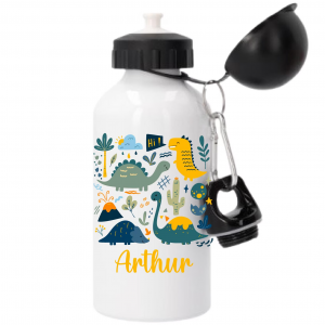 Gourde Sport 500 ml Dinosaures Jaunes – Prénom Personnalisé – Rentrée Scolaire – Légère & Résistante – Lave-vaisselle