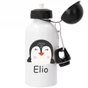 Gourde enfant personnalisée pingouin – 500 ml bouchon sport – Prénom au choix