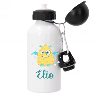 Gourde enfant personnalisée – Monstre jaune rigolo – Gourde sport 500 ml avec prénom – École maternelle