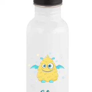 Gourde enfant personnalisée – Monstre jaune rigolo – Gourde paille 600 ml avec prénom – École maternelle