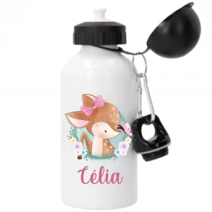Gourde sport personnalisée fille – Biche fleurie et prénom au choix – Gourde école 500 ml – Cadeau enfant – Bébé Panda