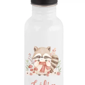Gourde paille personnalisée – Raton laveur automne – Prénom au choix – Gourde enfant 600 ml – Bébé Panda