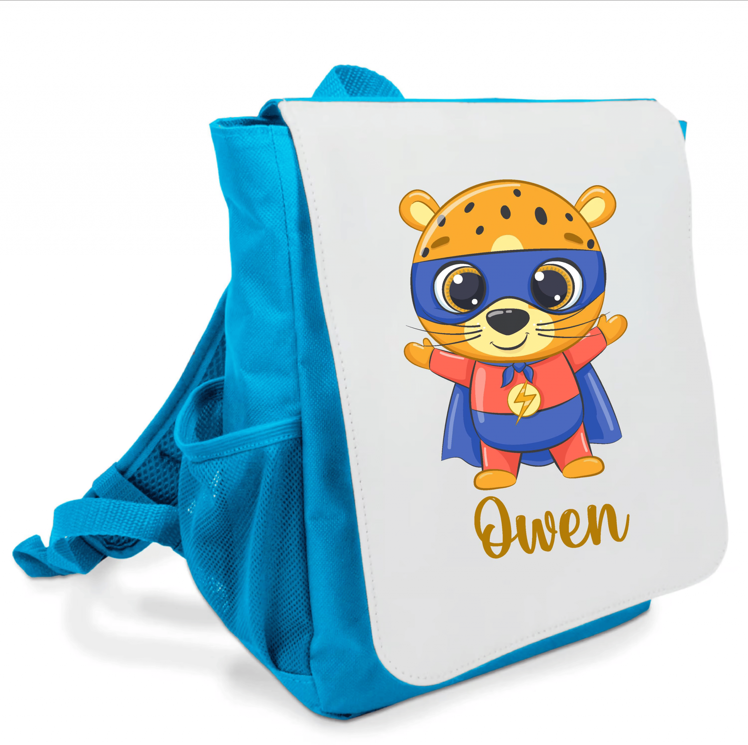 Sac à dos bleu maternelle personnalisé prénom - Tigre super-héros - Rabat imprimé amovible - Sac crèche garçon – Image 2