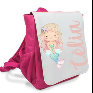 Sac à dos rose maternelle personnalisé prénom - Sirène pastel - Rabat imprimé amovible - Sac crèche fille féérique