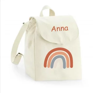Sac à dos maternelle personnalisé prénom - Arc-en-ciel terracotta - Sac crèche 100% coton bio - Rentrée enfant fille ou garçon