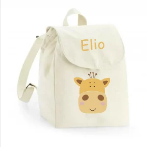 Sac à dos maternelle personnalisé prénom - Girafe mignonne - Sac crèche 100% coton bio - Rentrée enfant - Cadeau fille ou garçon