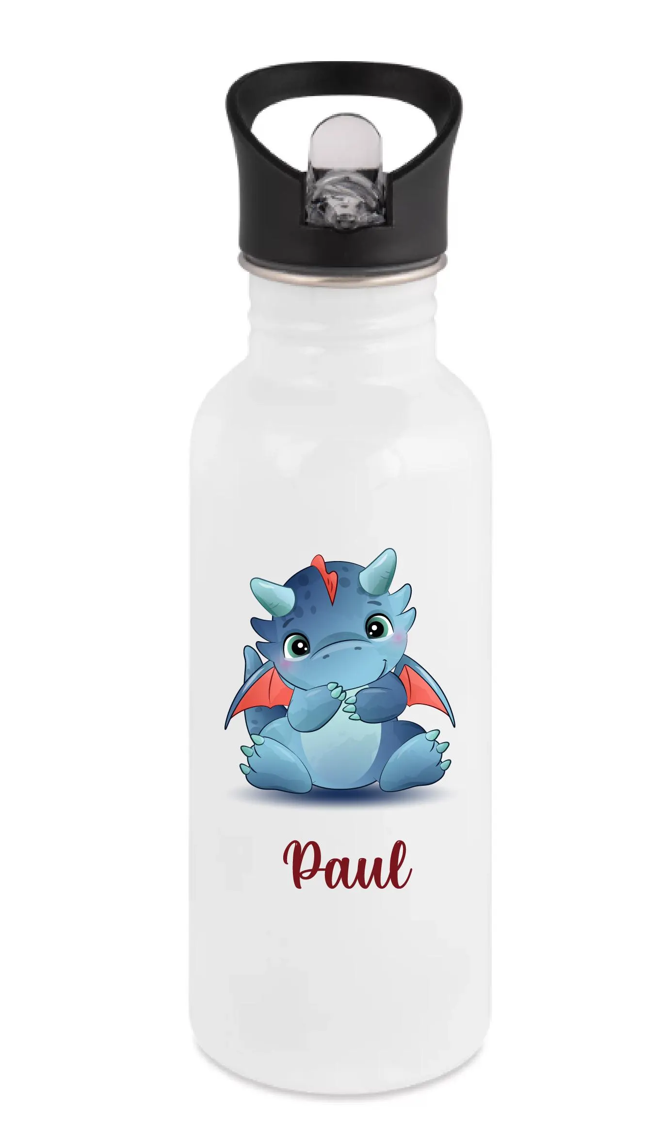 Gourde Paille 600 ml Personnalisable avec Motif Dragon Bleu et Rouge – Parfaite pour la Rentrée Scolaire