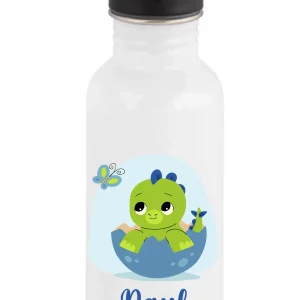 Gourde paille 600 ml personnalisée motif dino – Prénom personnalisé – Parfaite rentrée scolaire