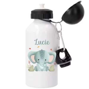 Gourde sport 500 ml personnalisée motif éléphant bleu – Prénom enfant – Rentrée scolaire