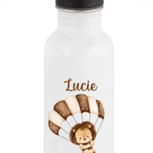 Gourde paille 600 ml personnalisée motif lion – Prénom enfant – Indispensable rentrée scolaire