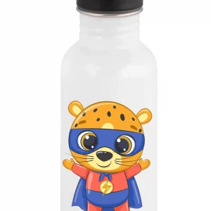 Gourde paille 600 ml personnalisée ours super-héros – Prénom enfant – Indispensable rentrée scolaire