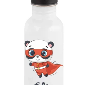 Gourde paille enfant personnalisée – Panda super-héros rouge – Prénom au choix – 600 ml – École ou crèche – Bébé Panda