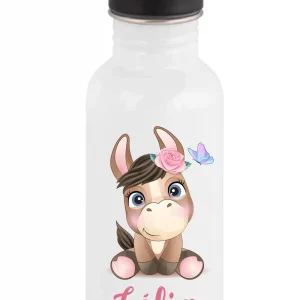Gourde enfant 600 ml personnalisée – Motif ânesse fleurie – Prénom au choix – Gourde bouchon paille – Bébé Panda