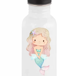 Gourde paille personnalisée enfant – Sirène pastel – Prénom au choix – Gourde 600 ml bouchon paille – Cadeau fille rentrée – Bébé Panda