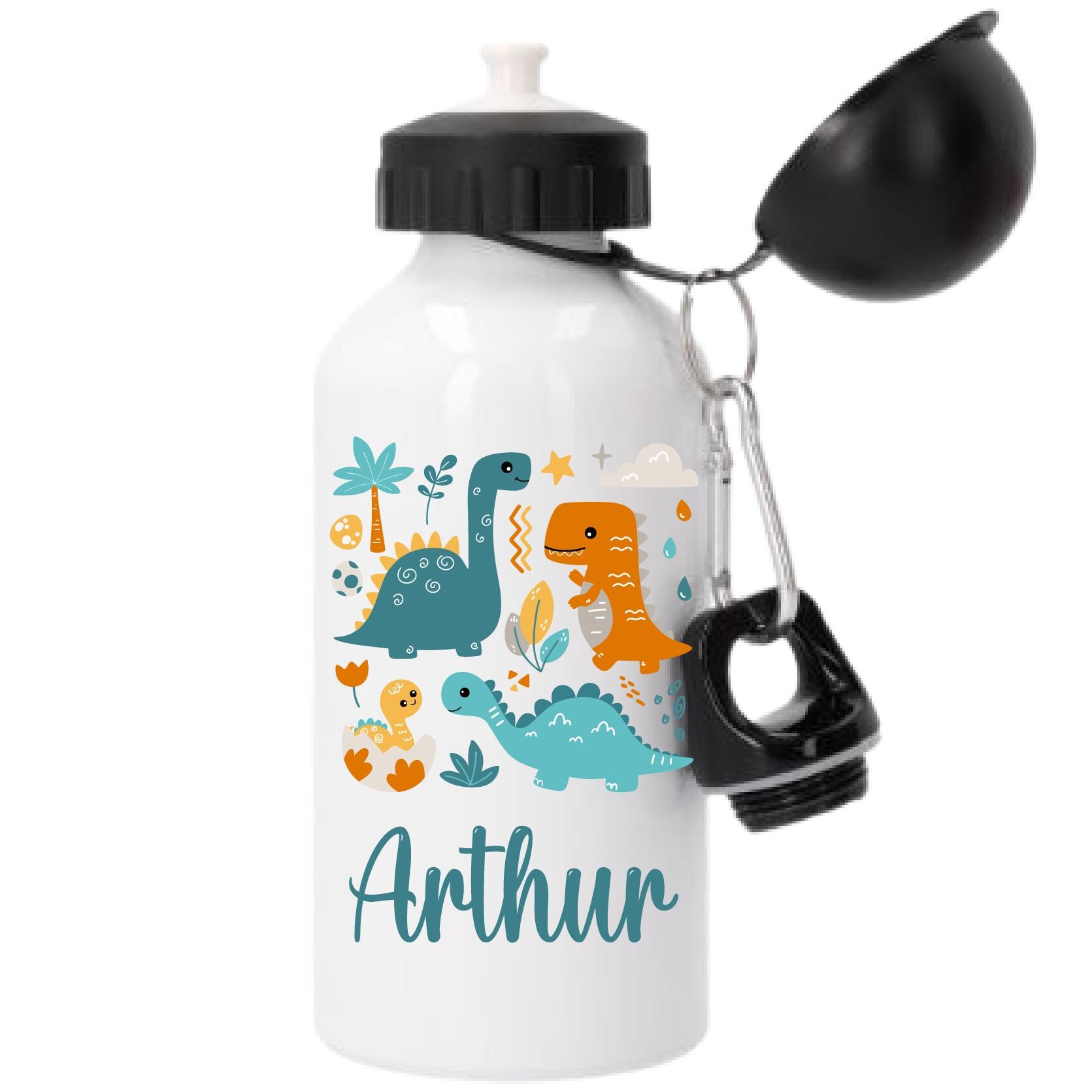 Gourde Sport Enfant Personnalisée Dinosaures Bleus - Cadeau Prénom- Gourde Écologique Bouteille Enfant