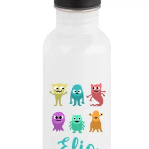 Gourde Paille 600 ml Motif Monstres Rigolos – Personnalisée avec Prénom – Idéale Rentrée Scolaire – Compatible Lave-vaisselle