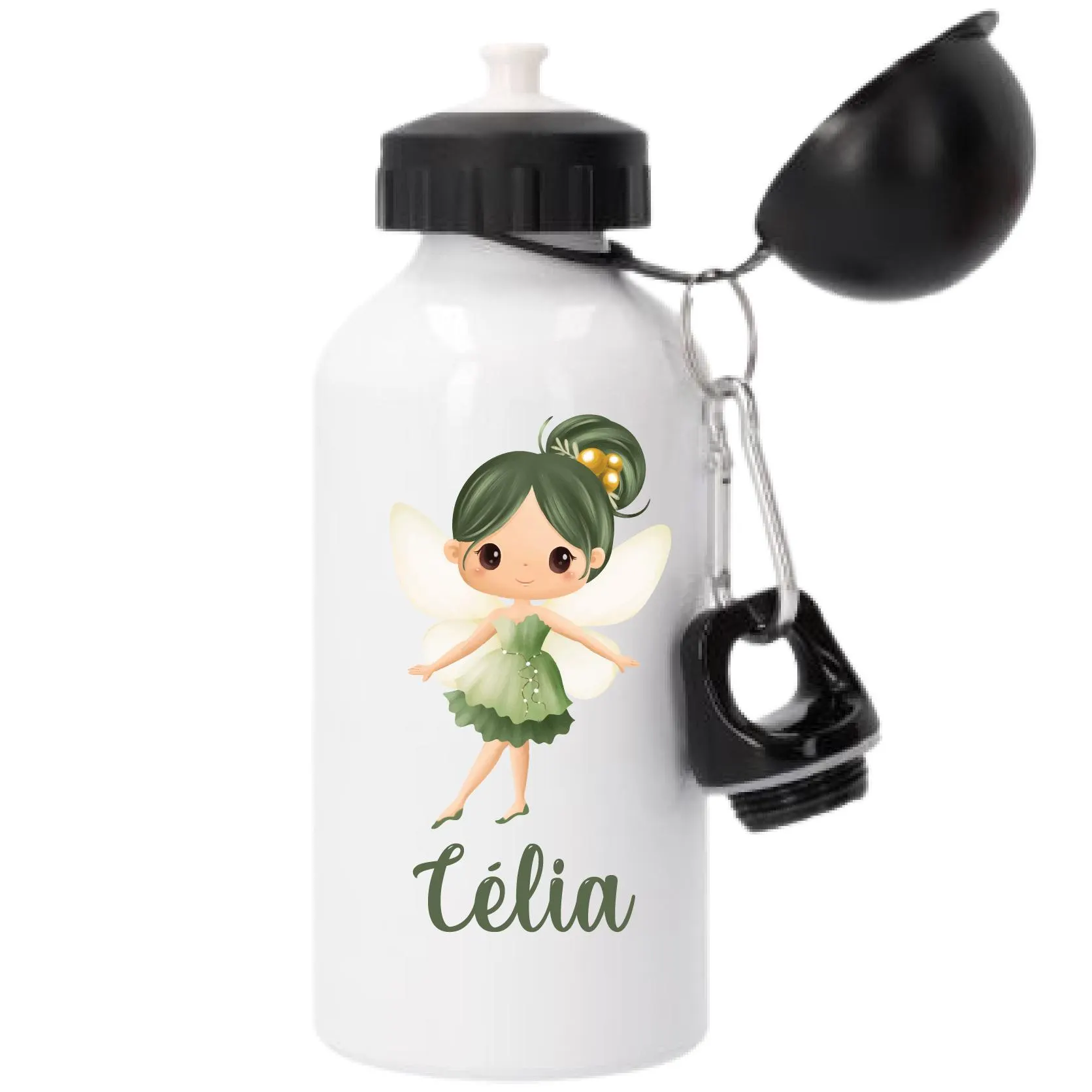 Gourde Sport 500 ml Motif Fée verte – Personnalisée avec Prénom – Idéale pour la Rentrée Scolaire – Compatible Lave-vaisselle