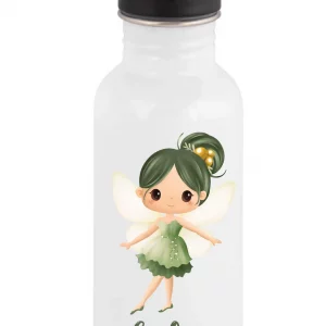 Gourde Paille 600 ml Motif Fée verte – Personnalisée avec Prénom – Idéale Rentrée Scolaire – Compatible Lave-vaisselle