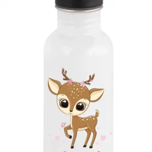 Gourde paille 600 ml personnalisée faon – Prénom enfant – Parfaite pour la rentrée scolaire
