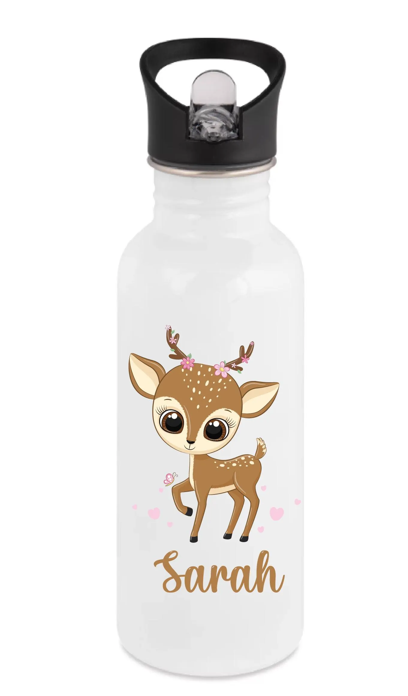 Gourde paille 600 ml personnalisée faon – Prénom enfant – Parfaite pour la rentrée scolaire