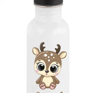 Gourde paille 600 ml personnalisée petit faon – Prénom enfant – Indispensable rentrée scolaire