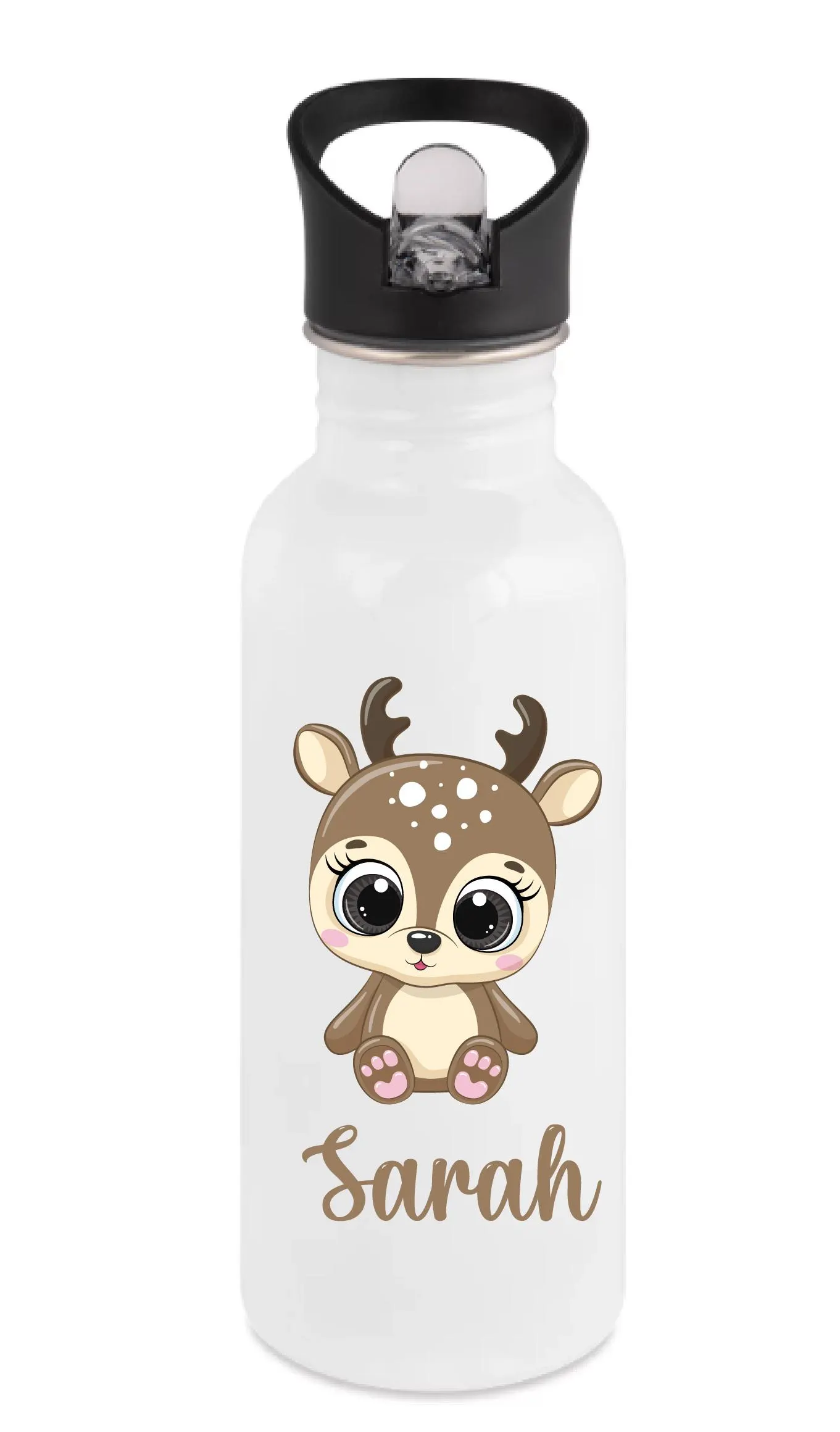 Gourde paille 600 ml personnalisée petit faon – Prénom enfant – Indispensable rentrée scolaire