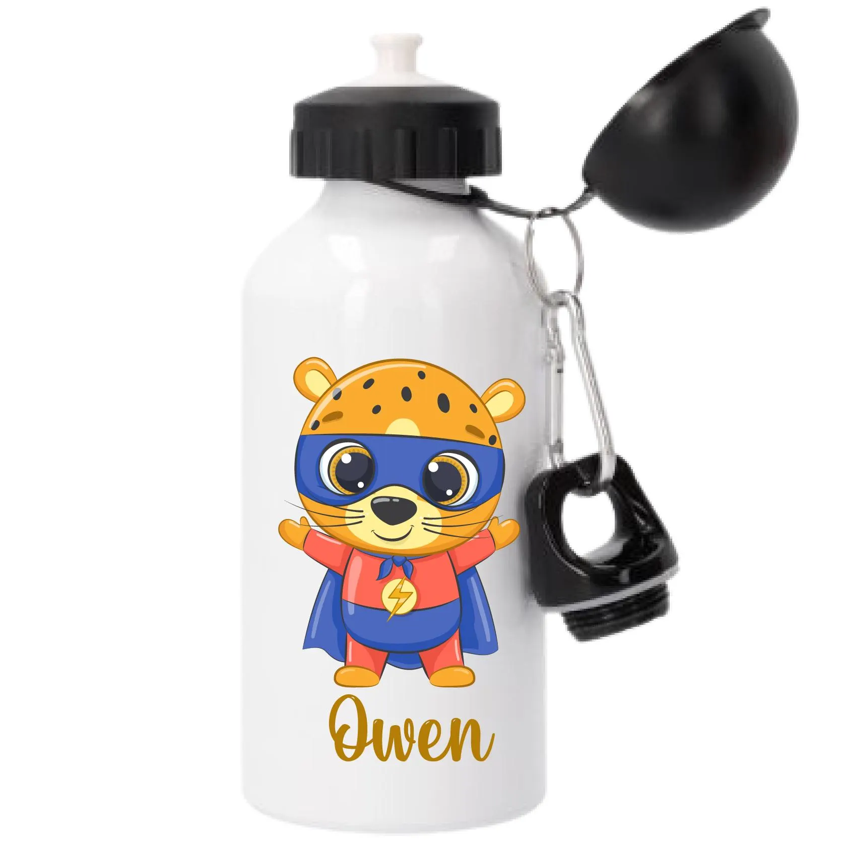Gourde sport 500 ml personnalisée ours super-héros – Prénom enfant – Idéale pour la rentrée scolaire