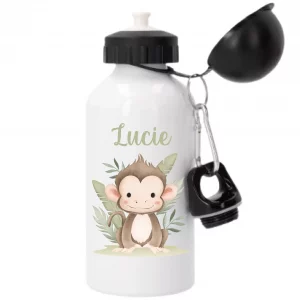 Gourde sport 500 ml personnalisée motif singe – Prénom enfant – Parfaite rentrée scolaire