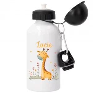Gourde sport 500 ml personnalisée motif girafe – Prénom enfant – Rentrée scolaire