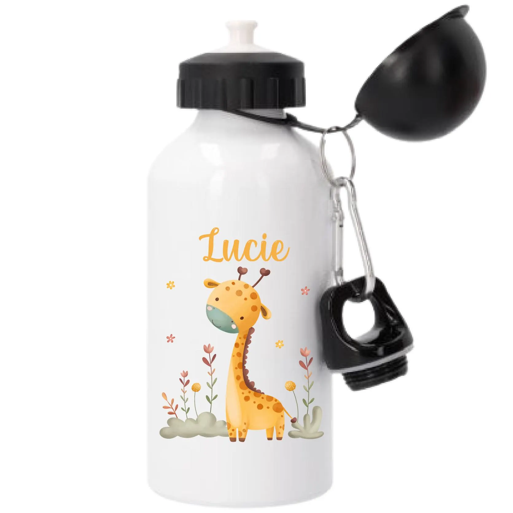 Gourde sport 500 ml personnalisée motif girafe – Prénom enfant – Rentrée scolaire