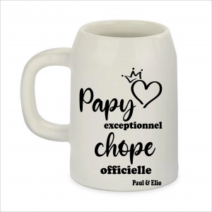 Chope Personnalisée Papy Exceptionnel – Cadeau Fête des Grands-Pères avec Prénoms – Chope Officielle 500 ml Gravée