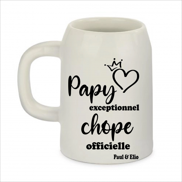 Chope Personnalisée Papy Exceptionnel – Cadeau Fête des Grands-Pères avec Prénoms – Chope Officielle 500 ml Gravée