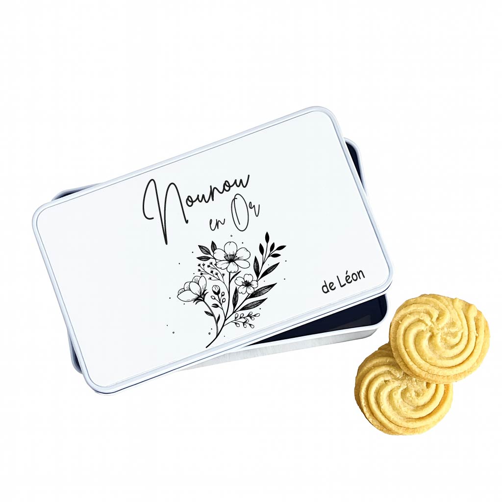Boîte à biscuits personnalisée "Nounou en Or" – Cadeau nounou original – Boîte métal avec prénom de l’enfant – Idée cadeau fête des nounous ou Noël – Image 2