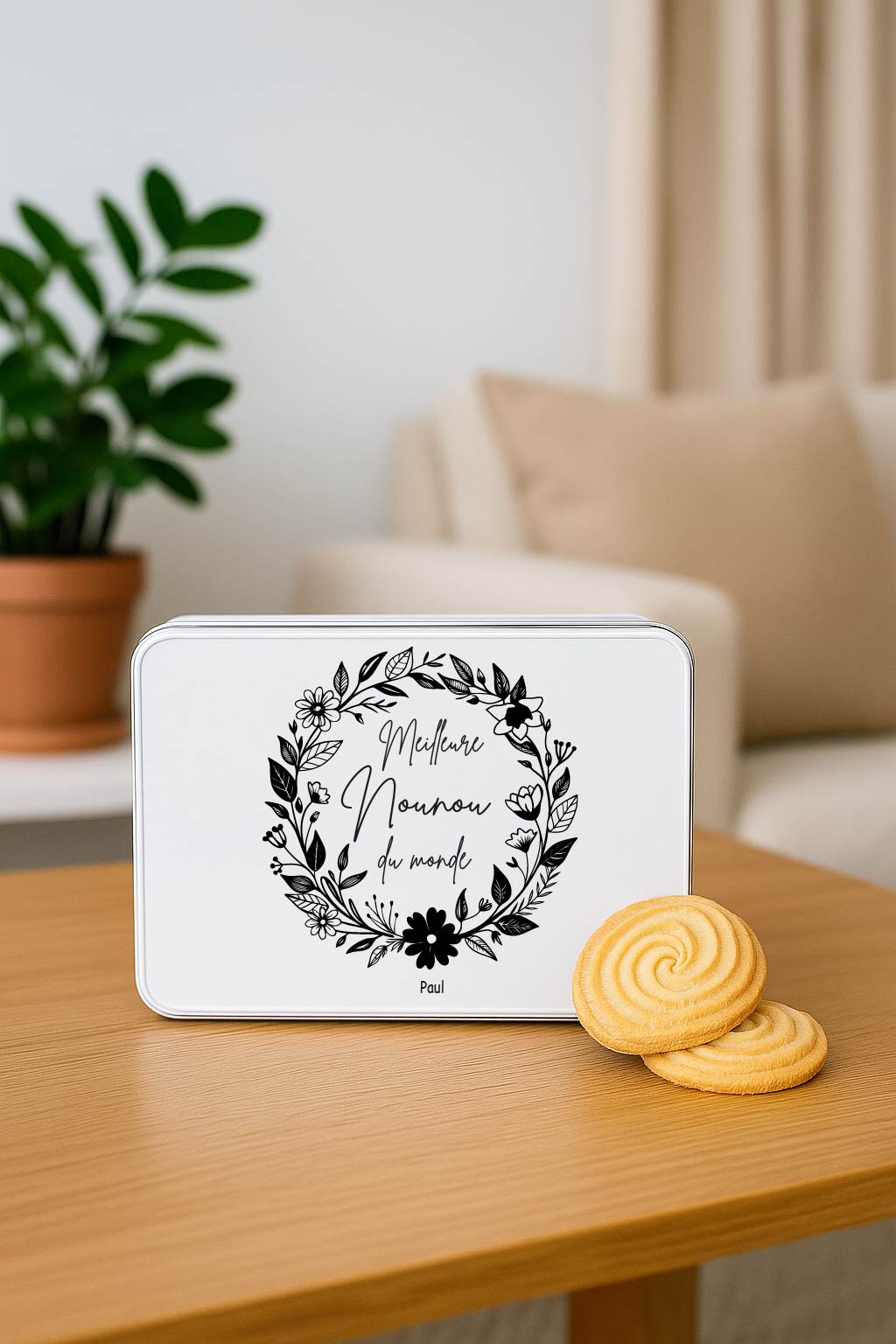 Boîte à biscuits personnalisée "Meilleure Nounou du monde" – Cadeau nounou original – Boîte métal avec prénom de l’enfant – Idée cadeau fête des nounous ou Noël – Image 4