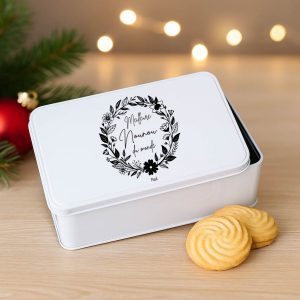 Boîte à biscuits personnalisée "Meilleure Nounou du monde" – Cadeau nounou original – Boîte métal avec prénom de l’enfant – Idée cadeau fête des nounous ou Noël