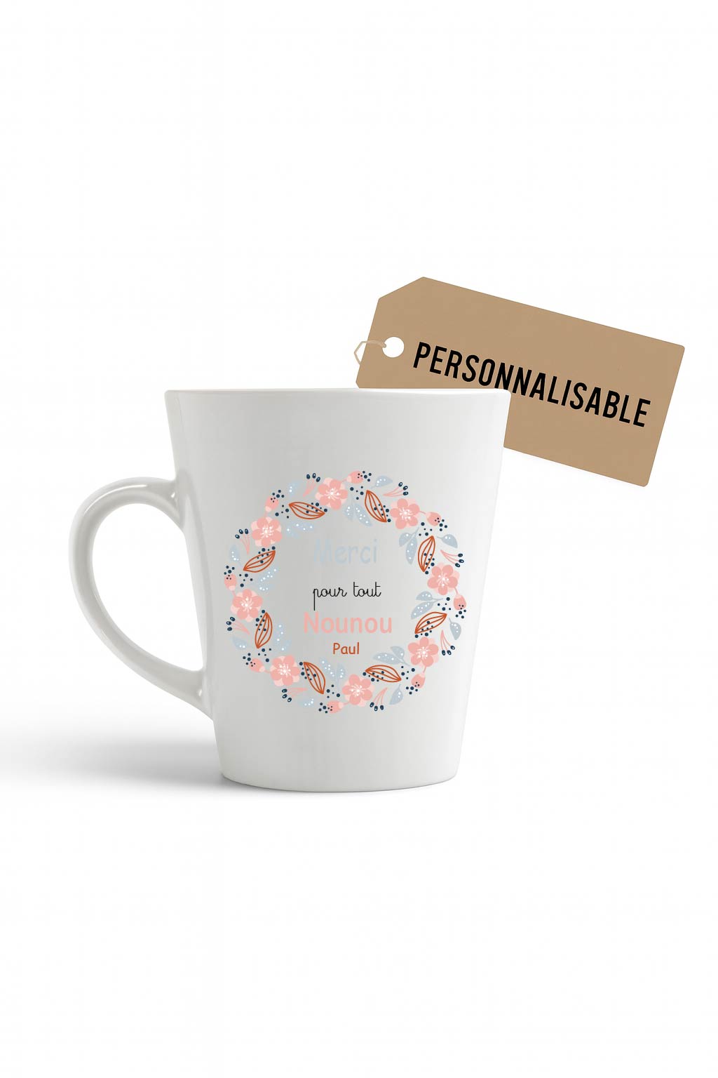 Mug conique “Merci pour tout Nounou” personnalisé – Cadeau nounou fin d’année ou Noël – Design pastel Bébé Panda – Image 3