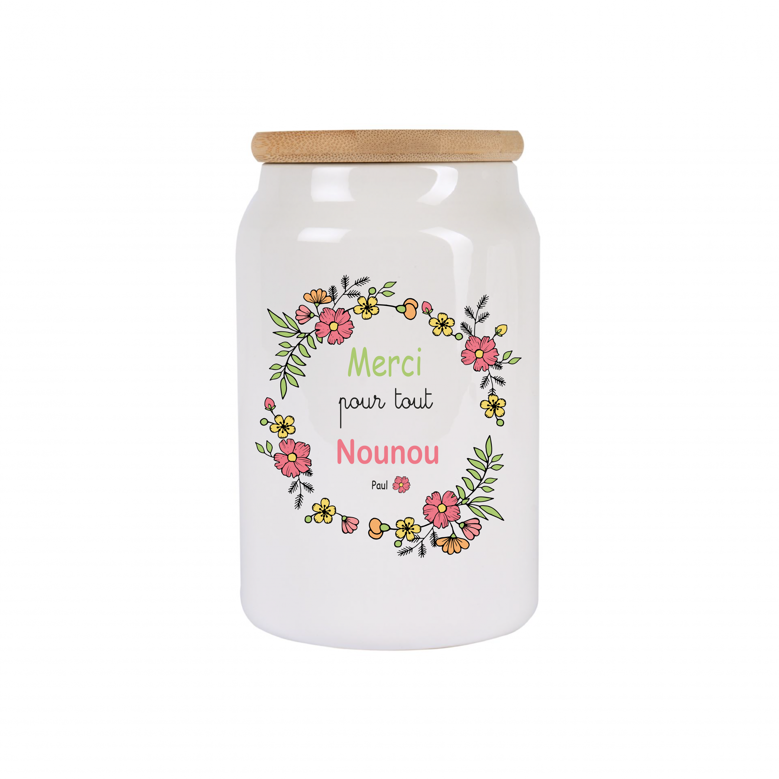 Pot à cookies personnalisable 500 ml “Merci pour tout Nounou” – Cadeau nounou – Cadeau fête des nounous ou Noël – Pot à biscuits céramique avec couvercle bambou – Image 5