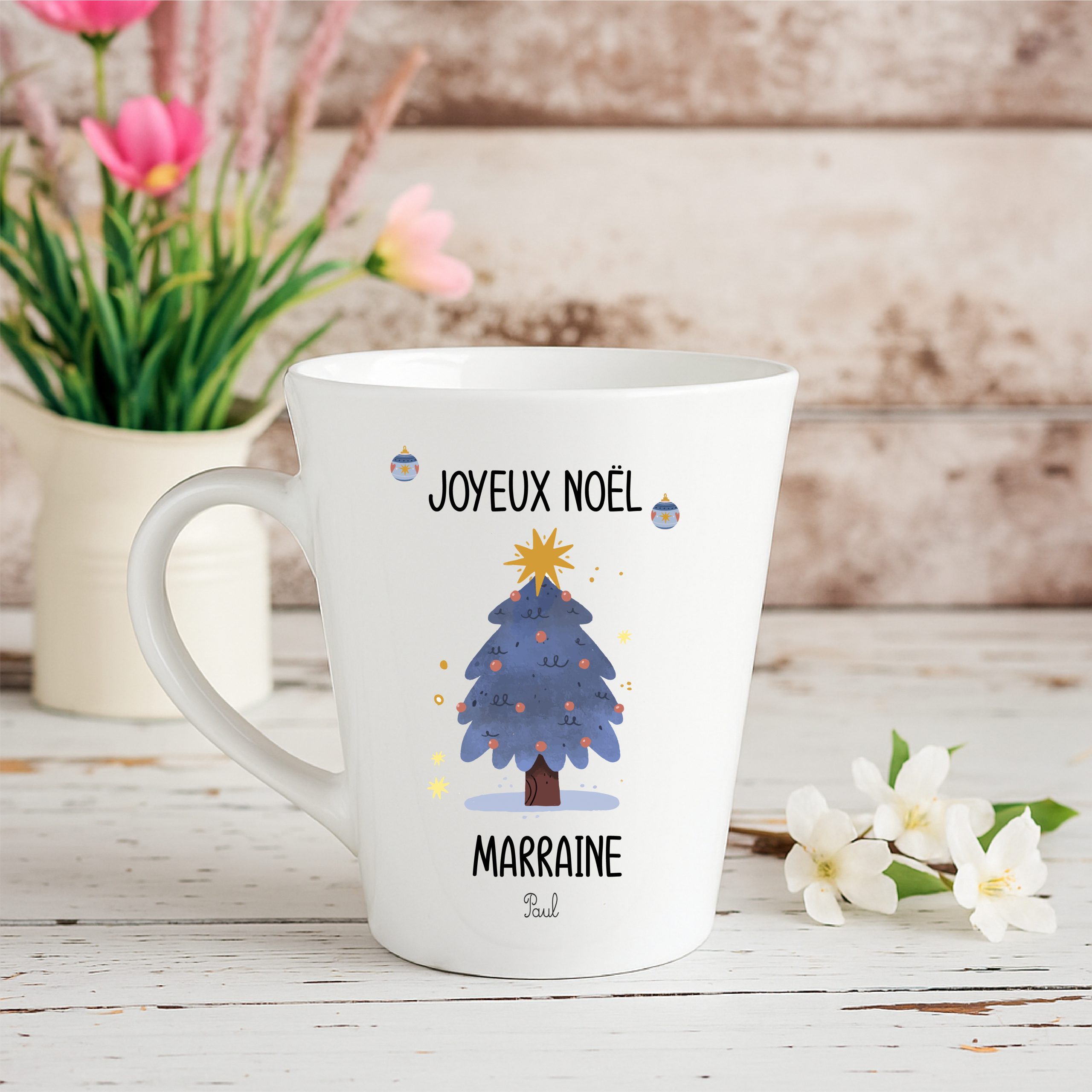 Mug Joyeux Noël Marraine personnalisé — Peut faire aussi Tata, Nounou, Parrain — Cadeau Noël personnalisé avec prénom enfant — Tasse cadeau fin d’année – Image 5