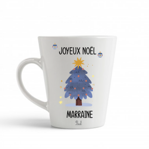Mug Joyeux Noël Marraine personnalisé — Peut faire aussi Tata, Nounou, Parrain — Cadeau Noël personnalisé avec prénom enfant — Tasse cadeau fin d’année