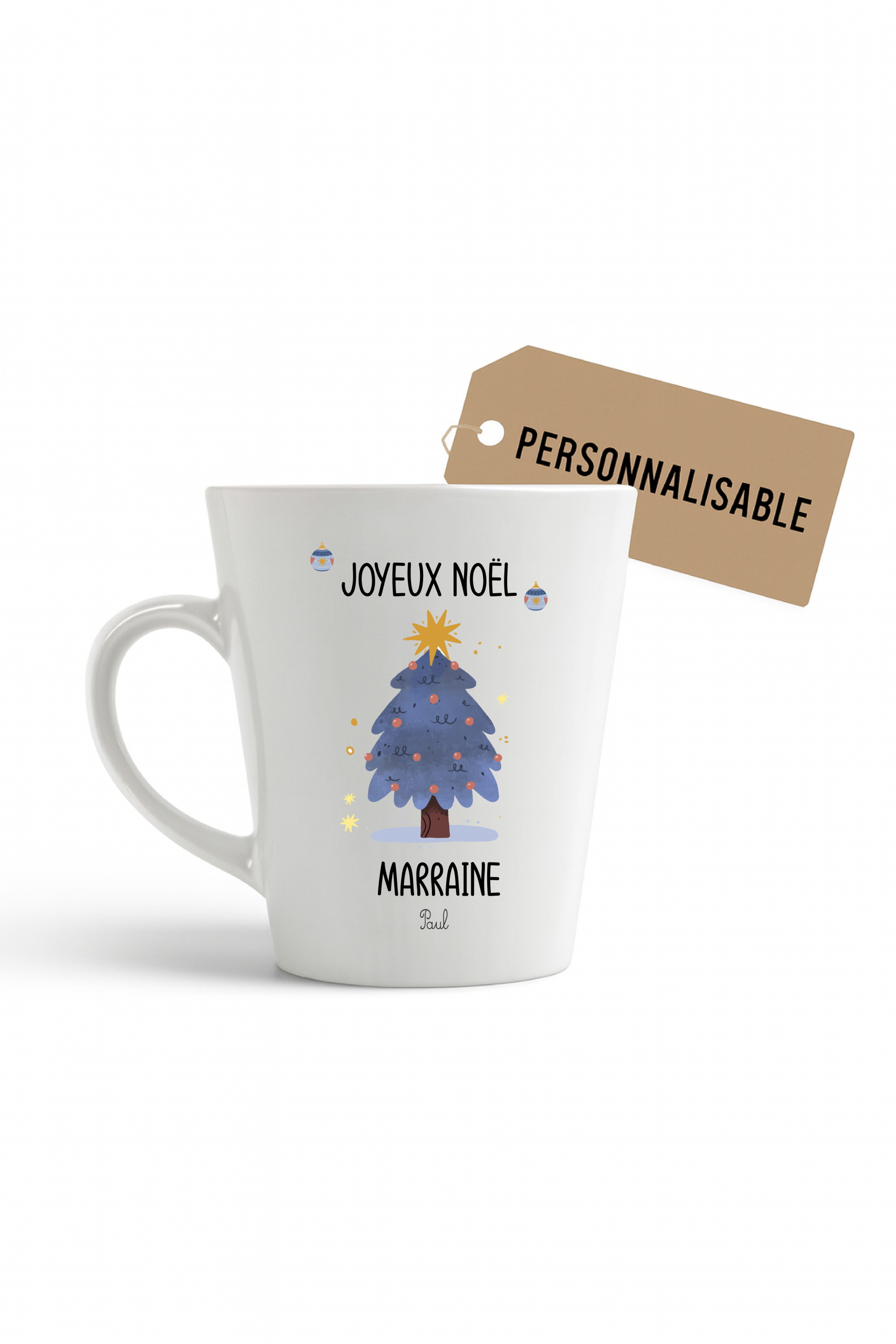 Mug Joyeux Noël Marraine personnalisé — Peut faire aussi Tata, Nounou, Parrain — Cadeau Noël personnalisé avec prénom enfant — Tasse cadeau fin d’année – Image 2