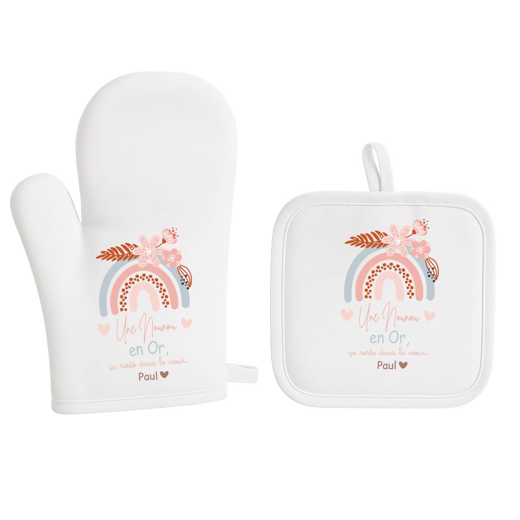 Set gant et manique personnalisés – Une nounou en or – Cadeau de fin d’année, Noël ou fête des nounous – Cadeau personnalisé avec prénom – Image 6