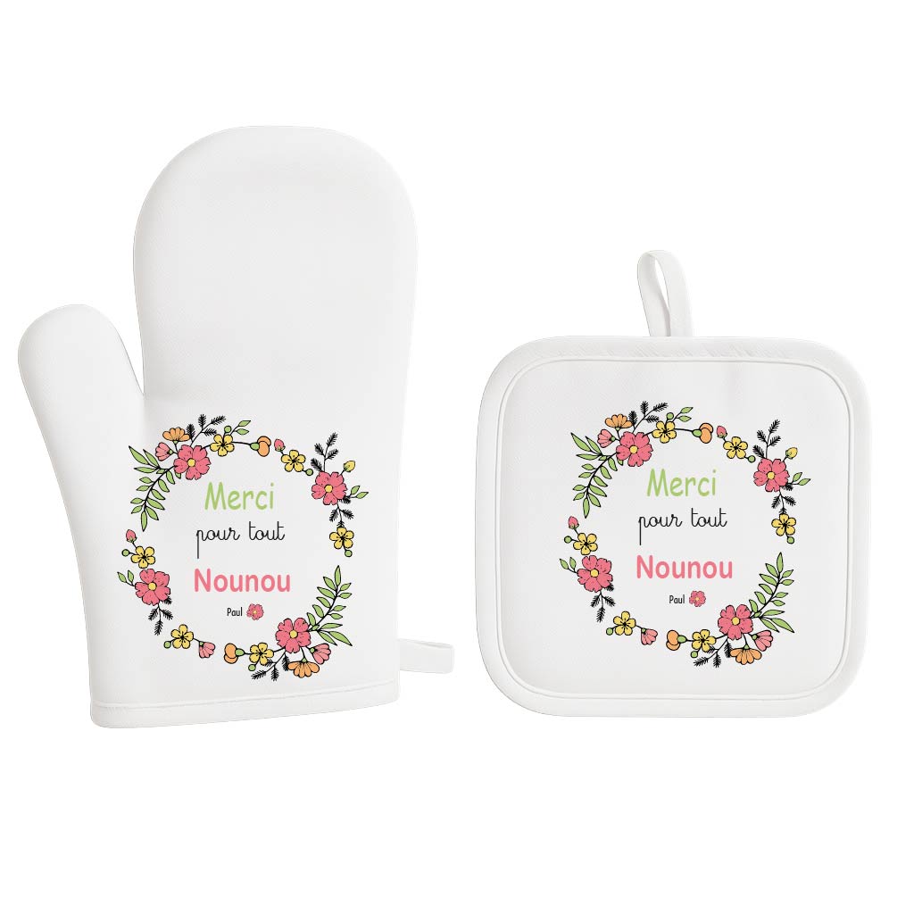 Set gant et manique personnalisés – Merci pour tout Nounou – Cadeau fête des nounous ou Noël – Cadeau fin d’année assistante maternelle – Personnalisé avec prénom – Bébé Panda – Image 6