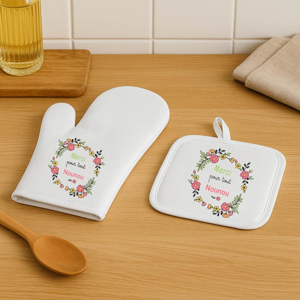 Set gant et manique personnalisés – Merci pour tout Nounou – Cadeau fête des nounous ou Noël – Cadeau fin d’année assistante maternelle – Personnalisé avec prénom – Bébé Panda – Image 4