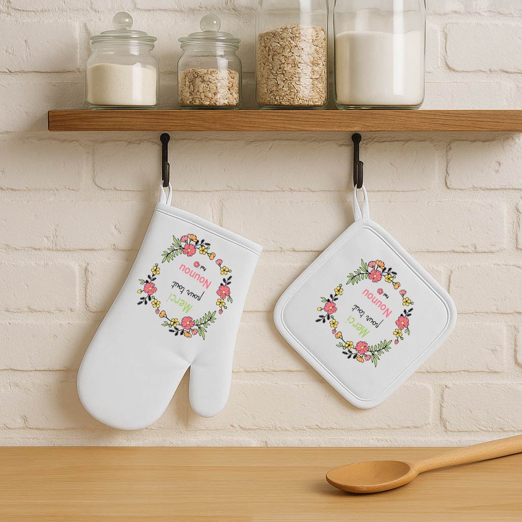 Set gant et manique personnalisés – Merci pour tout Nounou – Cadeau fête des nounous ou Noël – Cadeau fin d’année assistante maternelle – Personnalisé avec prénom – Bébé Panda – Image 2