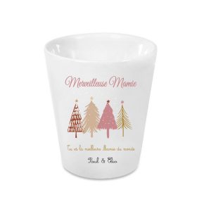 Pot de Noël personnalisable – Texte modifiable (surnom + message + prénoms) – Design sapins – Petit pot Cadeau Mamie / Marraine / Nounou