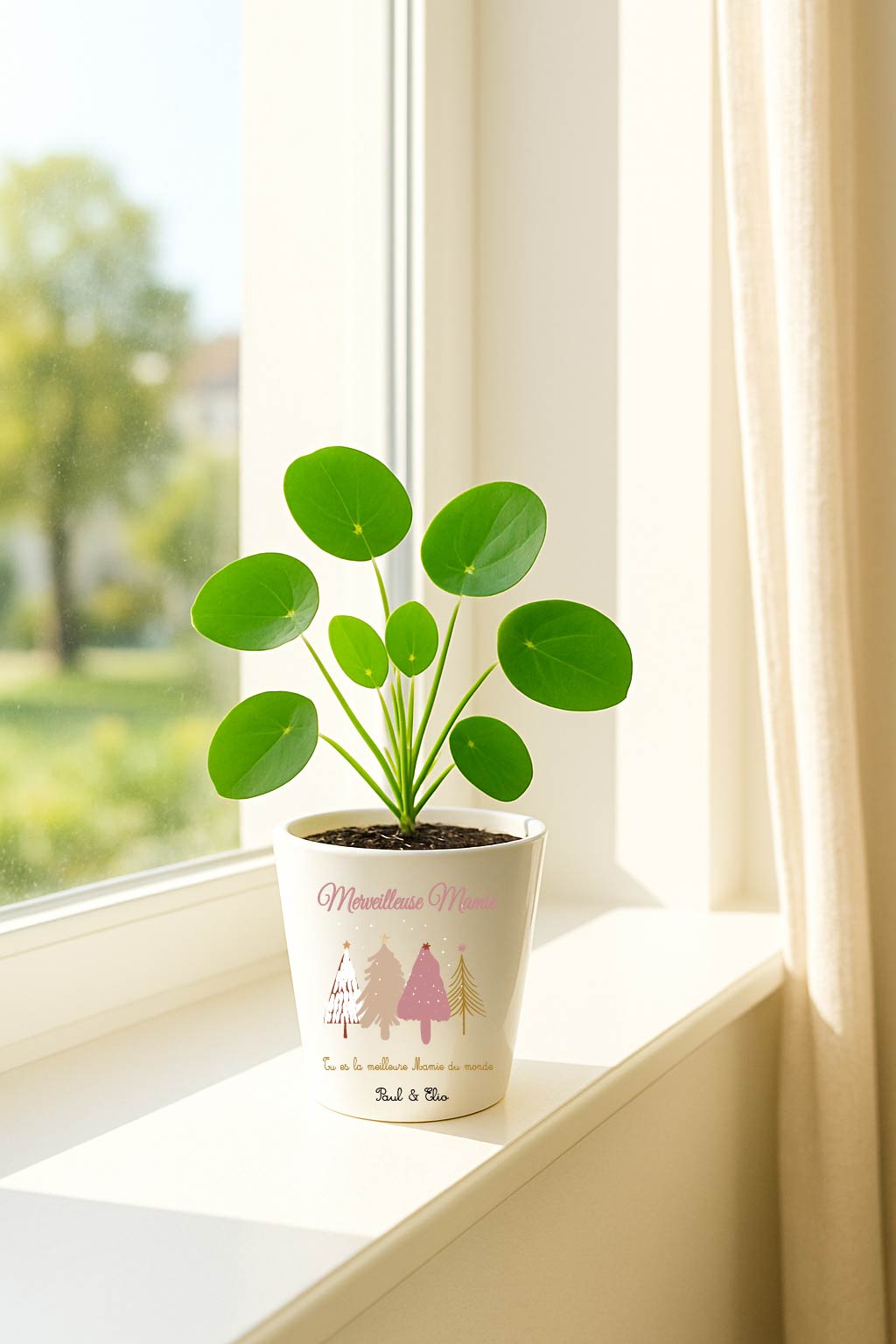 Pot de Noël personnalisable – Texte modifiable (surnom + message + prénoms) – Design sapins – Petit pot Cadeau Mamie / Marraine / Nounou – Image 2