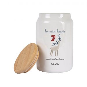 Bocal à biscuits personnalisable – Cadeau Noël Mamie / Marraine / Nounou – Texte modifiable + prénoms – Pot céramique avec couvercle bois